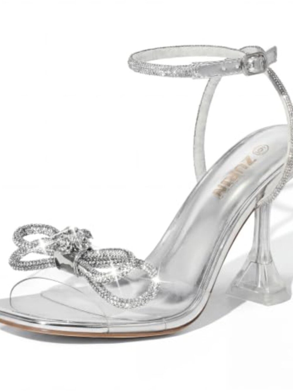 Rhinestone Bow Heels Square Toe Clear Slingback High Heels Dress Party